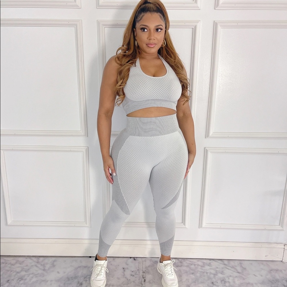 Two piece active wear set available in Pink and Gray